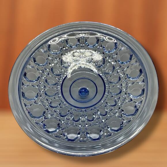 Vintage Indiana Glass Windsor Button & Cane Blue Candy Dish Bowl With Lid - Picture 7 of 7